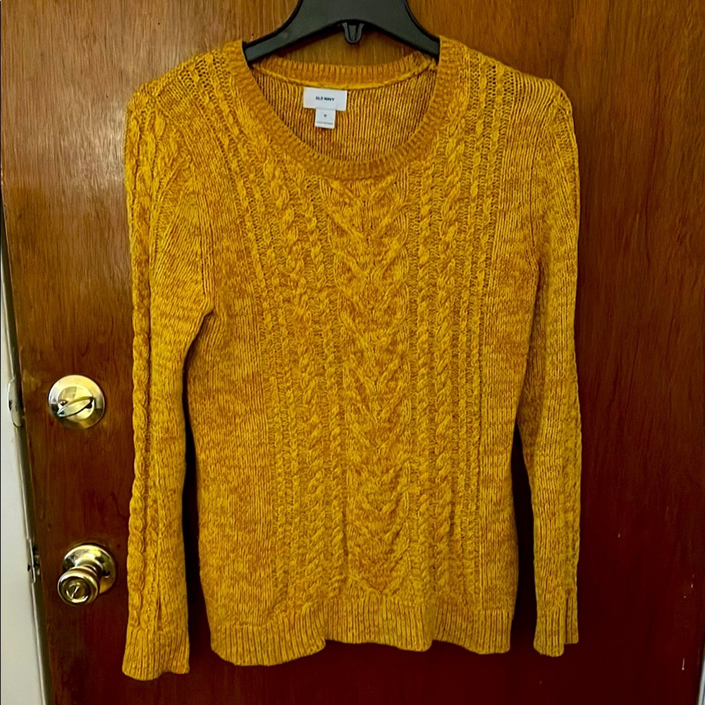 Old Navy Yellow Crew Neck Cable Knit Sweater